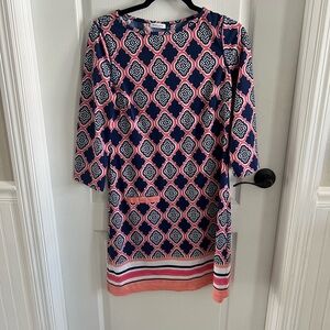Cabana Life Blue and Pink Long Sleeve Dress Coverup